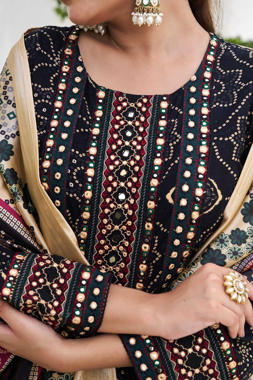 Nehamta Women's Black German Rayon Kurta With Divider Palazzo Set