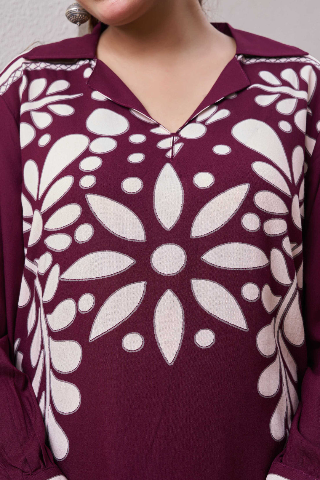 Nehamta Women's Wine German Rayon Tunic & 1 Pant Co-Ords Set