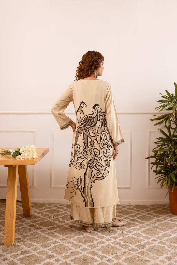 Nehamta Women's Sequins, Cut-Pipe & Beads Work German Rayon Kurta With Palazzo Set