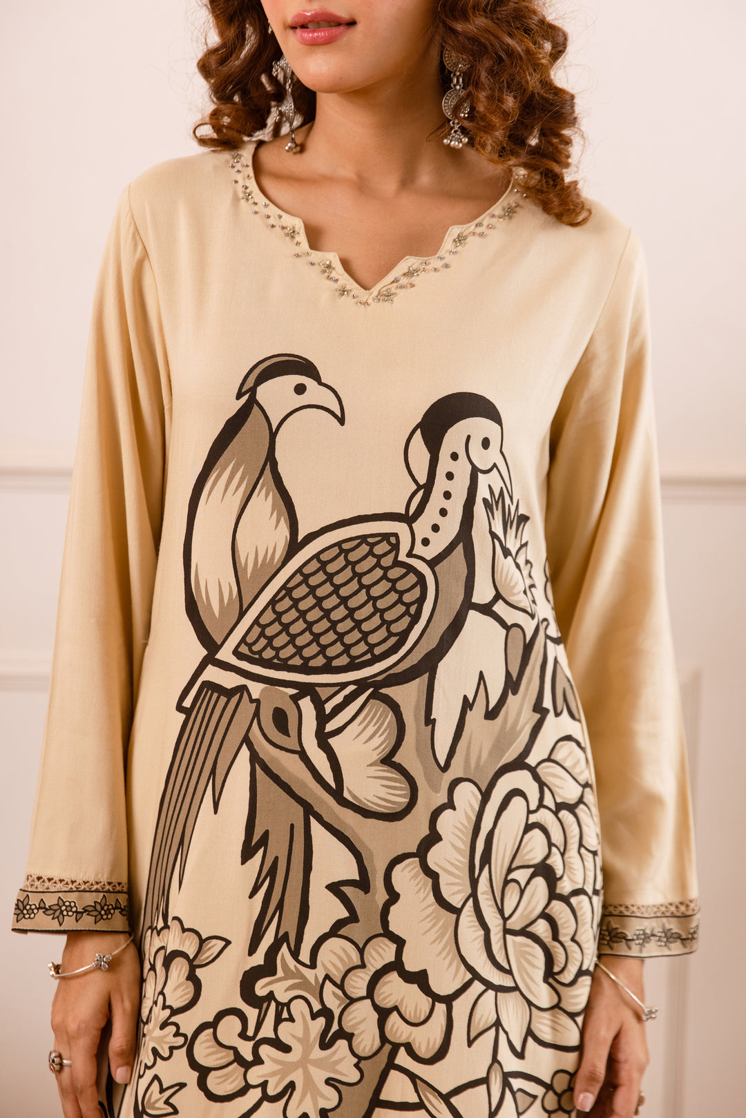 Nehamta Women's Sequins, Cut-Pipe & Beads Work German Rayon Kurta With Palazzo Set