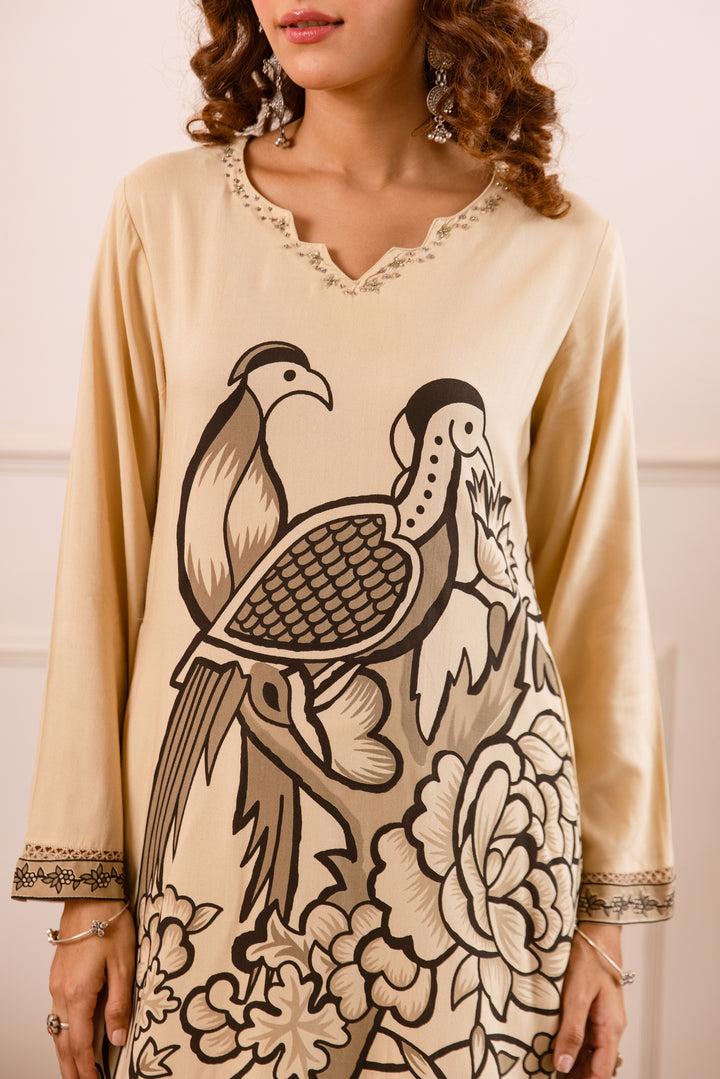 Nehamta Women's Sequins, Cut-Pipe & Beads Work German Rayon Kurta With Palazzo Set