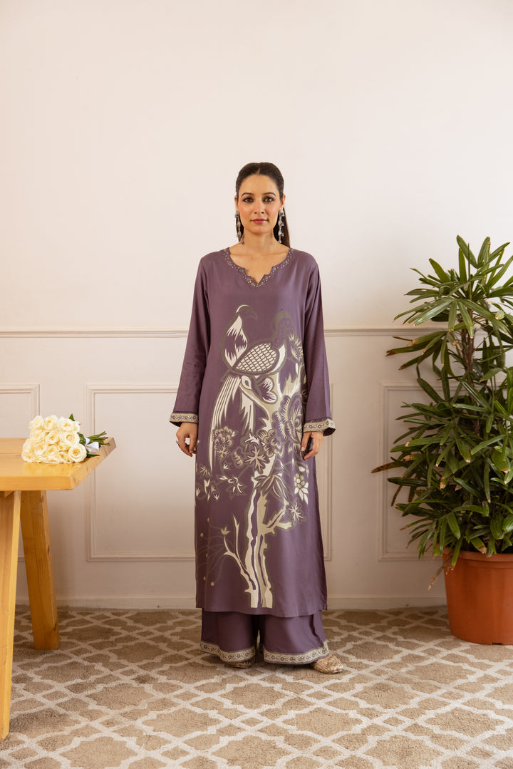 Nehamta Women's Lavender German Rayon Kurta With Palazzo Set