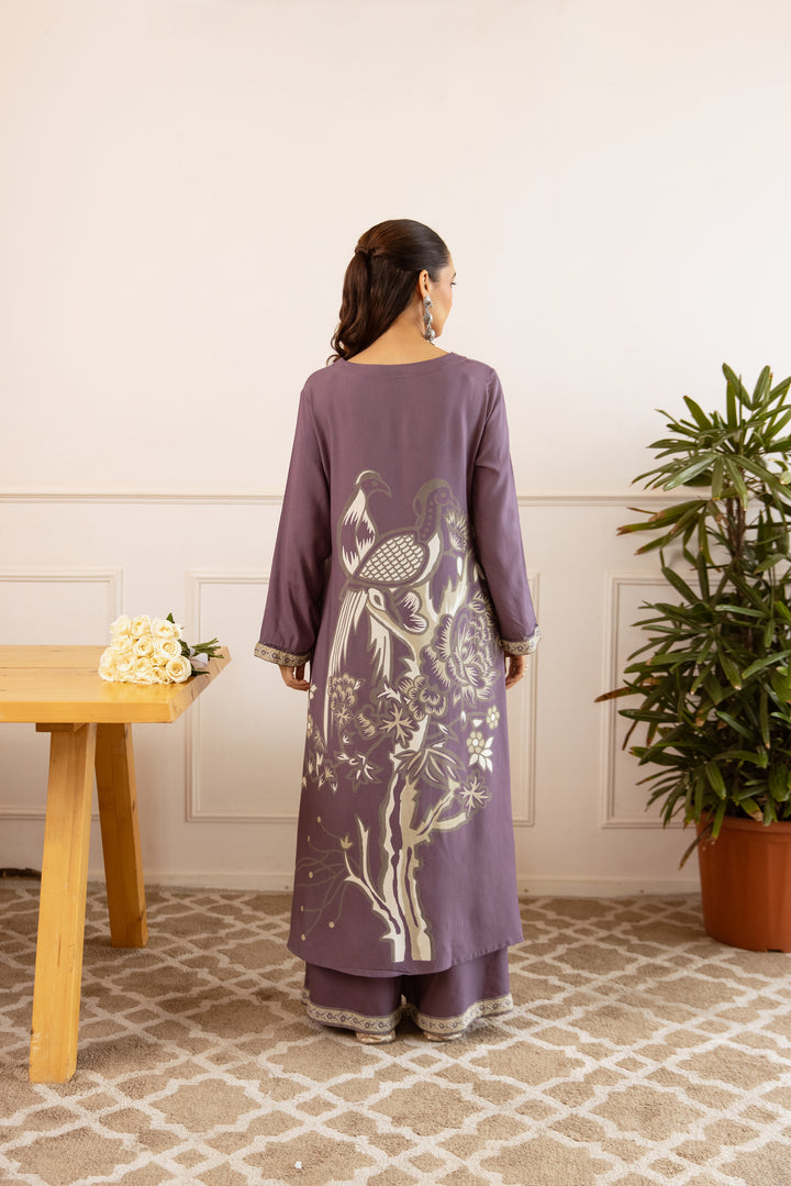 Nehamta Women's Lavender German Rayon Kurta With Palazzo Set