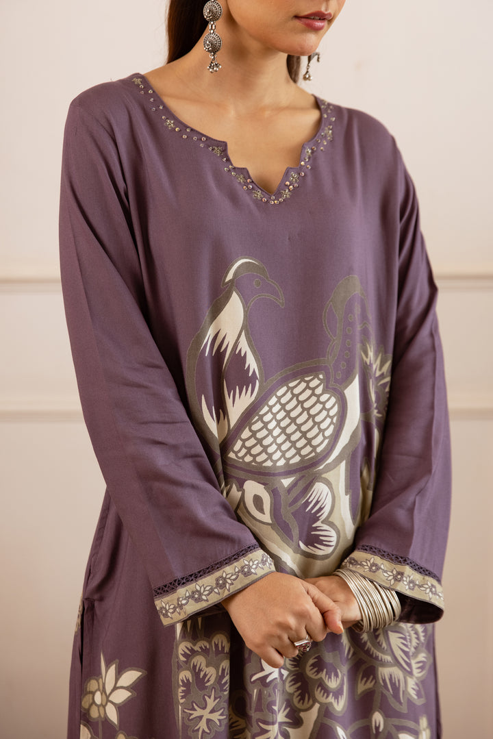 Nehamta Women's Lavender German Rayon Kurta With Palazzo Set