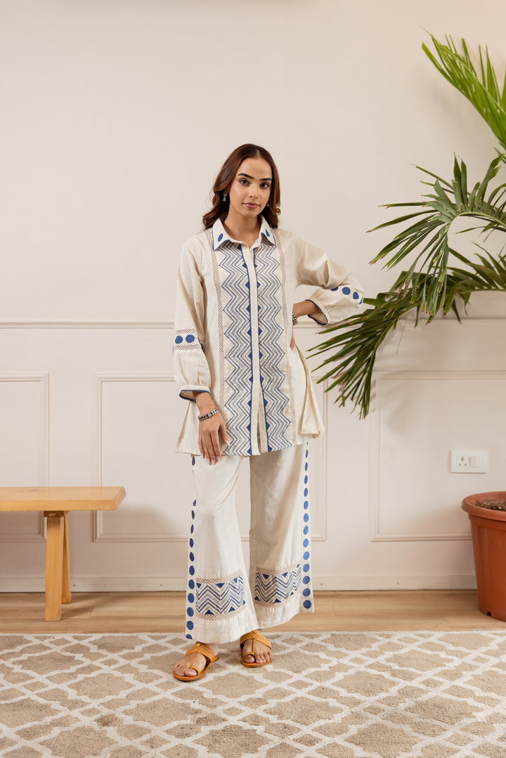 Nehamta Women's White Pure Cotton Tunic with Palazzo Co-Ords Set