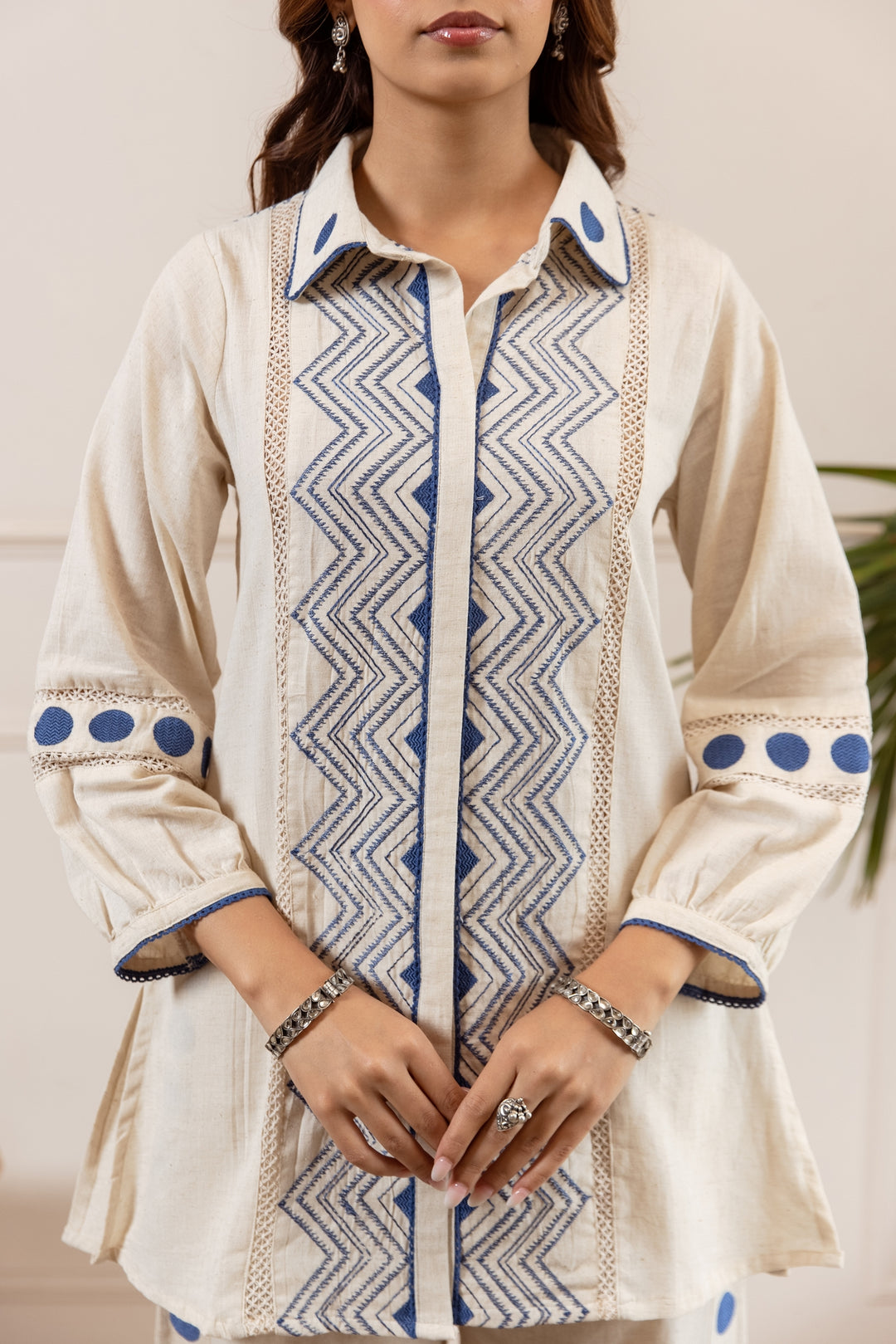 Nehamta Women's White Pure Cotton Tunic with Palazzo Co-Ords Set
