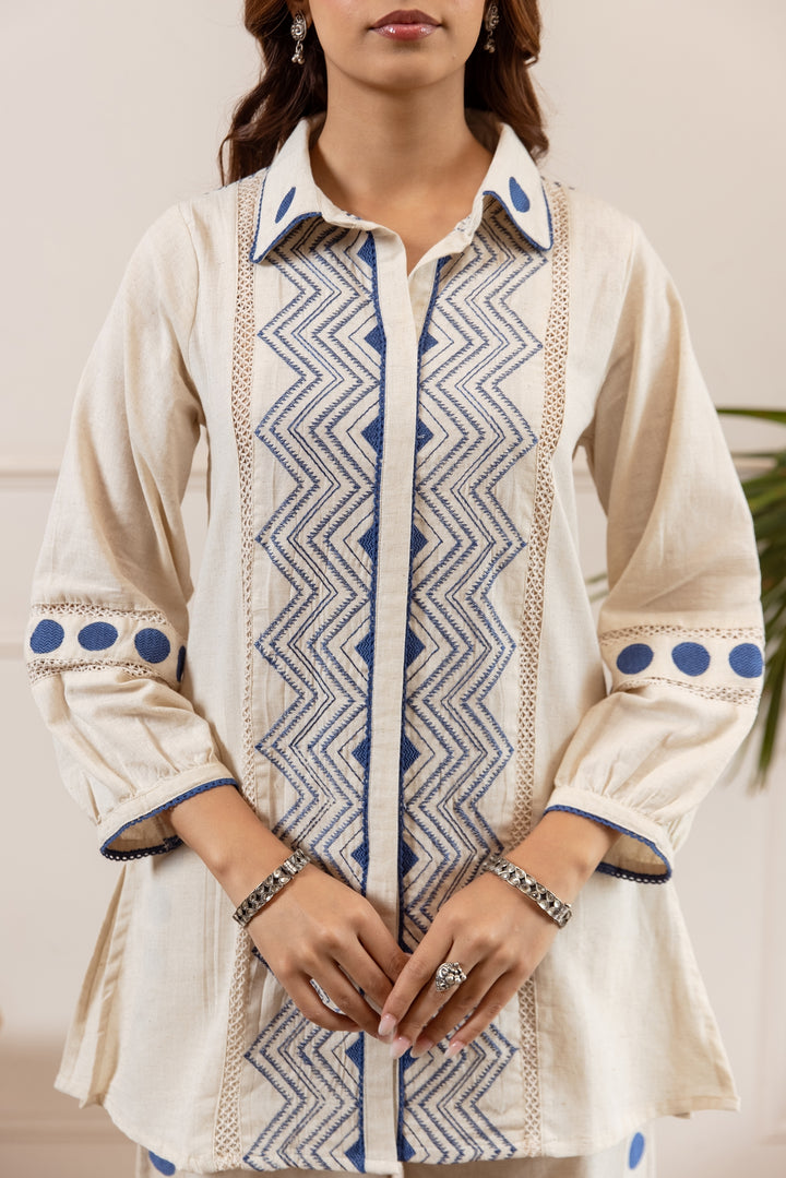 Nehamta Women's White Pure Cotton Tunic with Palazzo Co-Ords Set
