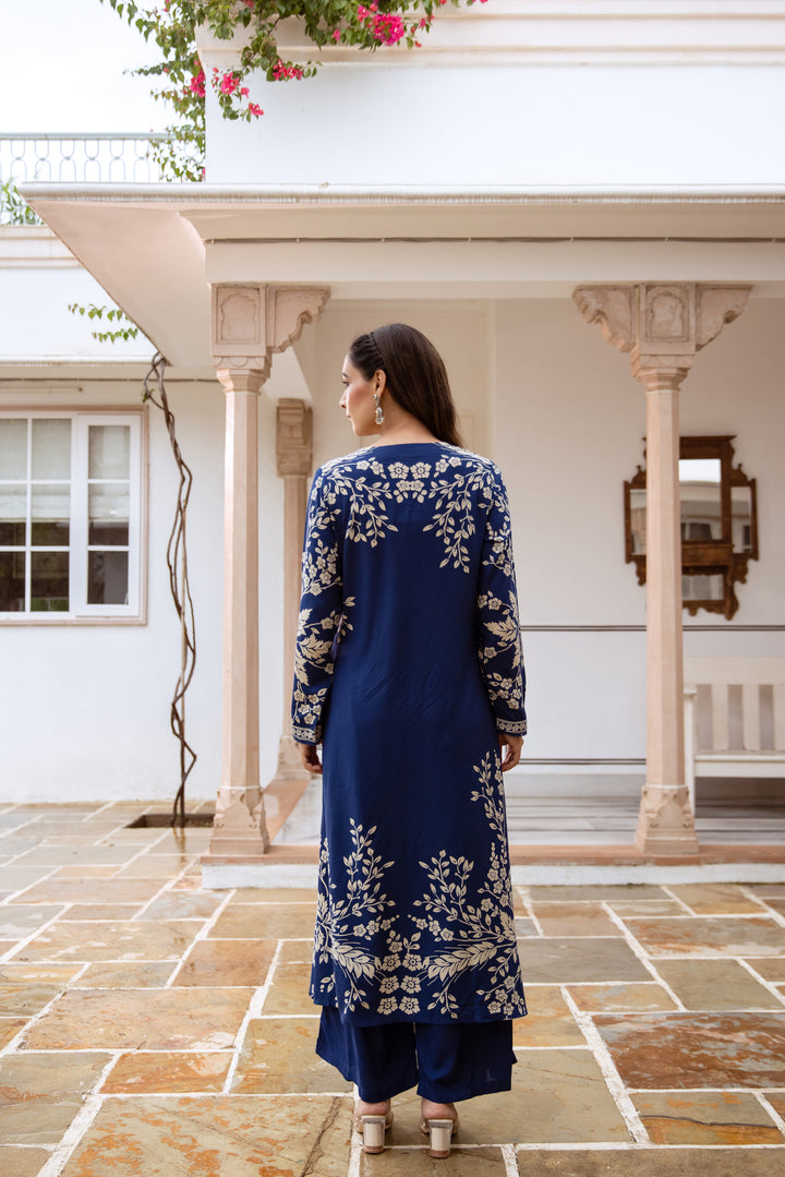 Nehamta Women's Blue German Rayon Kurta with Palazzo