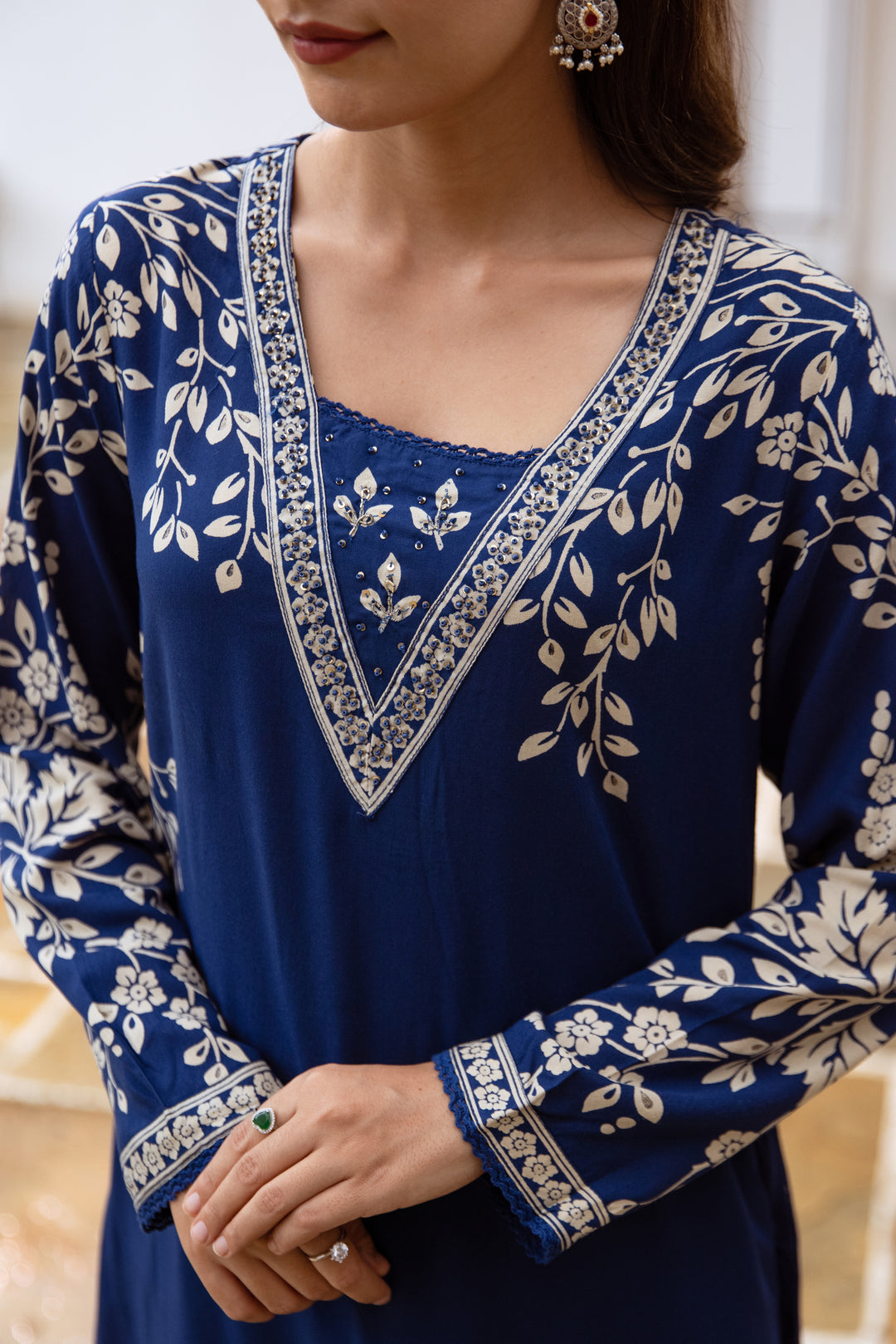 Nehamta Women's Blue German Rayon Kurta with Palazzo