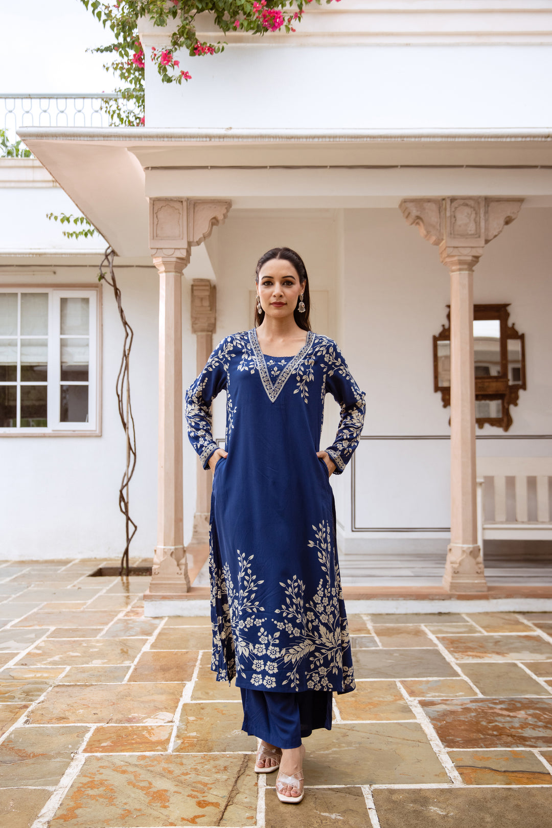 Nehamta Women's Blue German Rayon Kurta with Palazzo