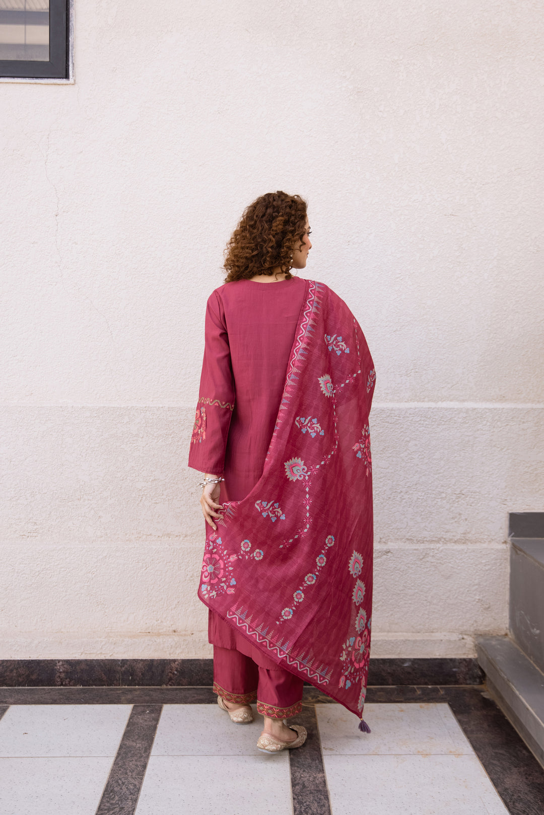 Nehamta Women's Rani Pink Modal Muslin Kurta with Pant & Dupatta