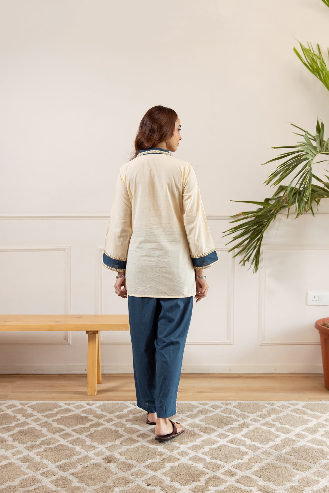 Nehamta Women's Off White Cotton Tunic with Pant Co-Ords Set