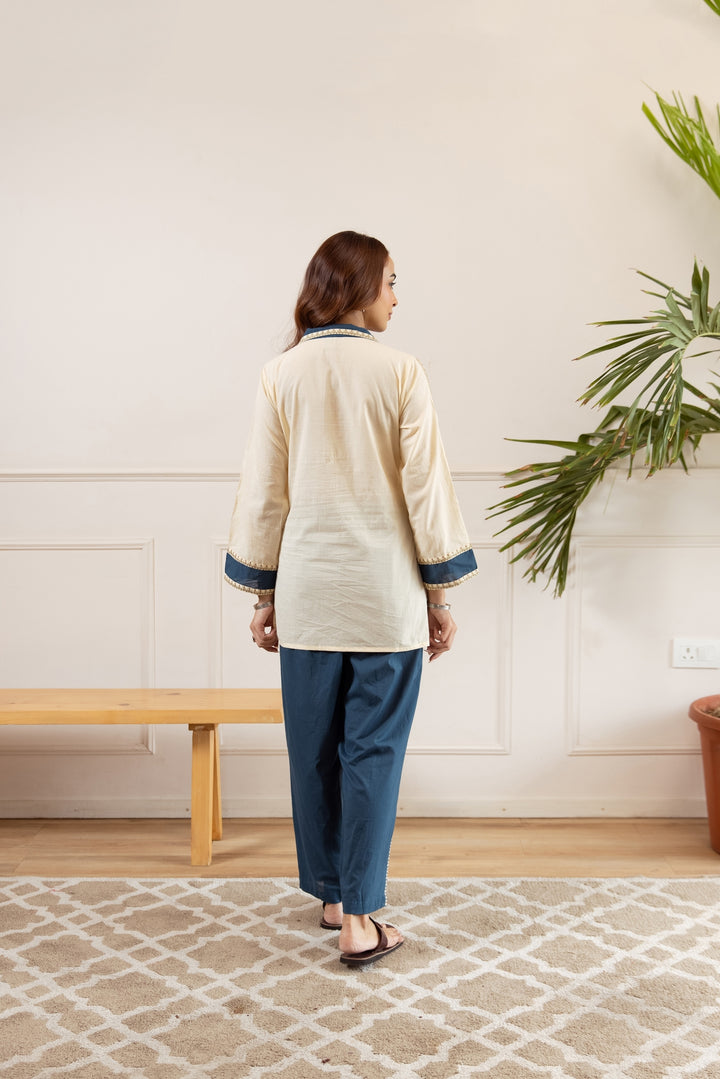 Nehamta Women's Off White Cotton Tunic with Pant Co-Ords Set