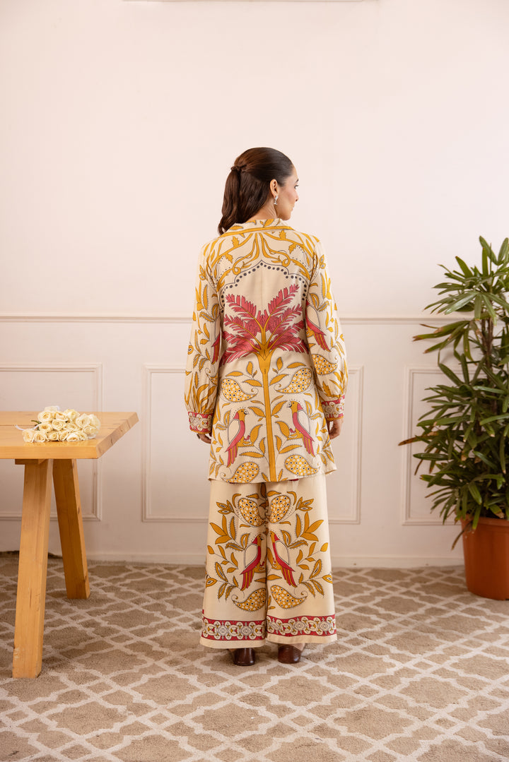 Nehamta Women's Beige German Rayon Shirt with Palazzo Co-Ords Set