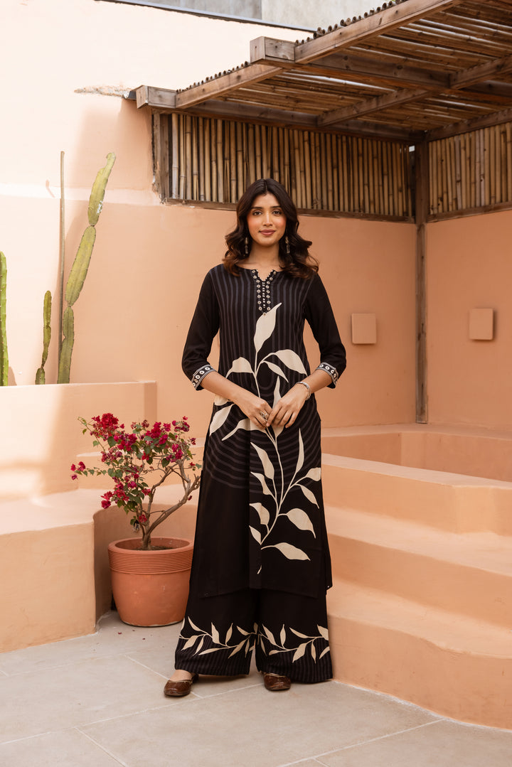 Nehamta Women's Black German Rayon Kurta & Palazzo Set