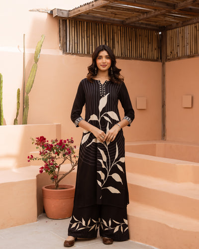 Nehamta Women's Black German Rayon Kurta & Palazzo Set