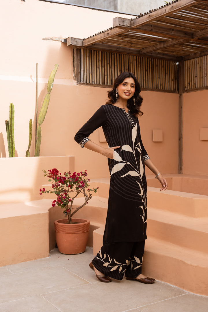Nehamta Women's Black German Rayon Kurta & Palazzo Set