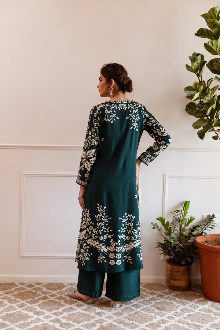 Nehamta Women's Teal German Rayon Kurta & Palazzo Set