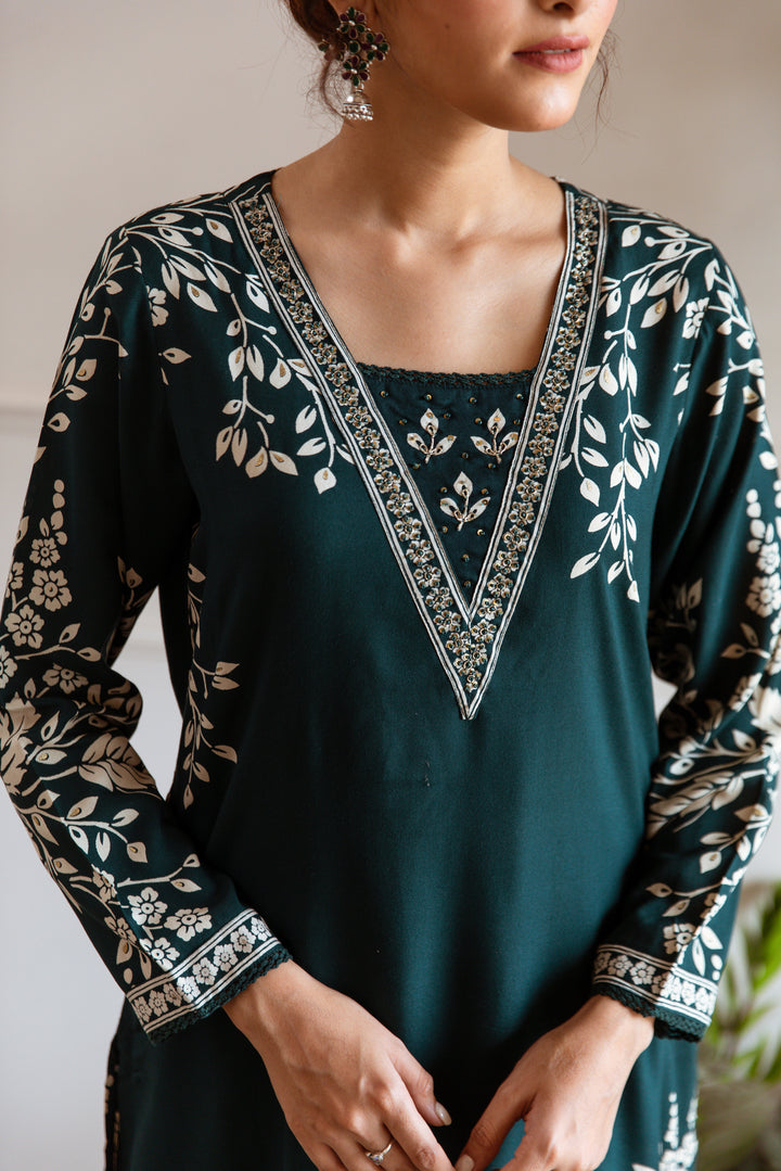 Nehamta Women's Teal German Rayon Kurta & Palazzo Set