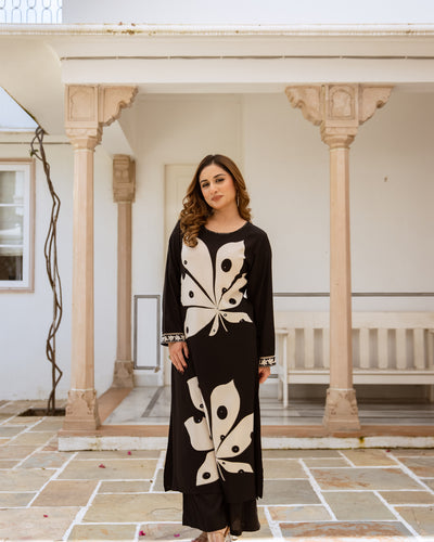 Nehamta Women's Black German Rayon Kurta & Palazzo Set