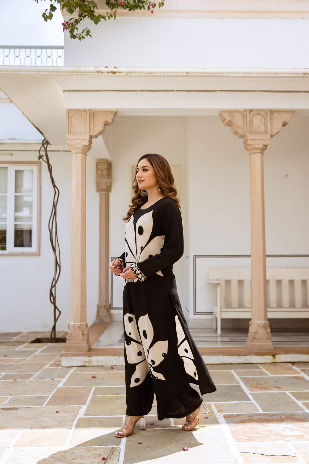 Nehamta Women's Black German Rayon Kurta & Palazzo Set