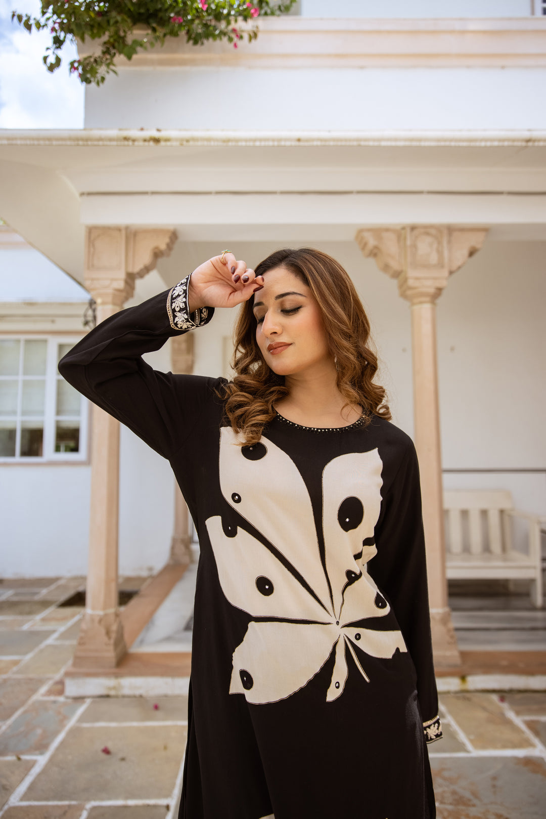 Nehamta Women's Black German Rayon Kurta & Palazzo Set