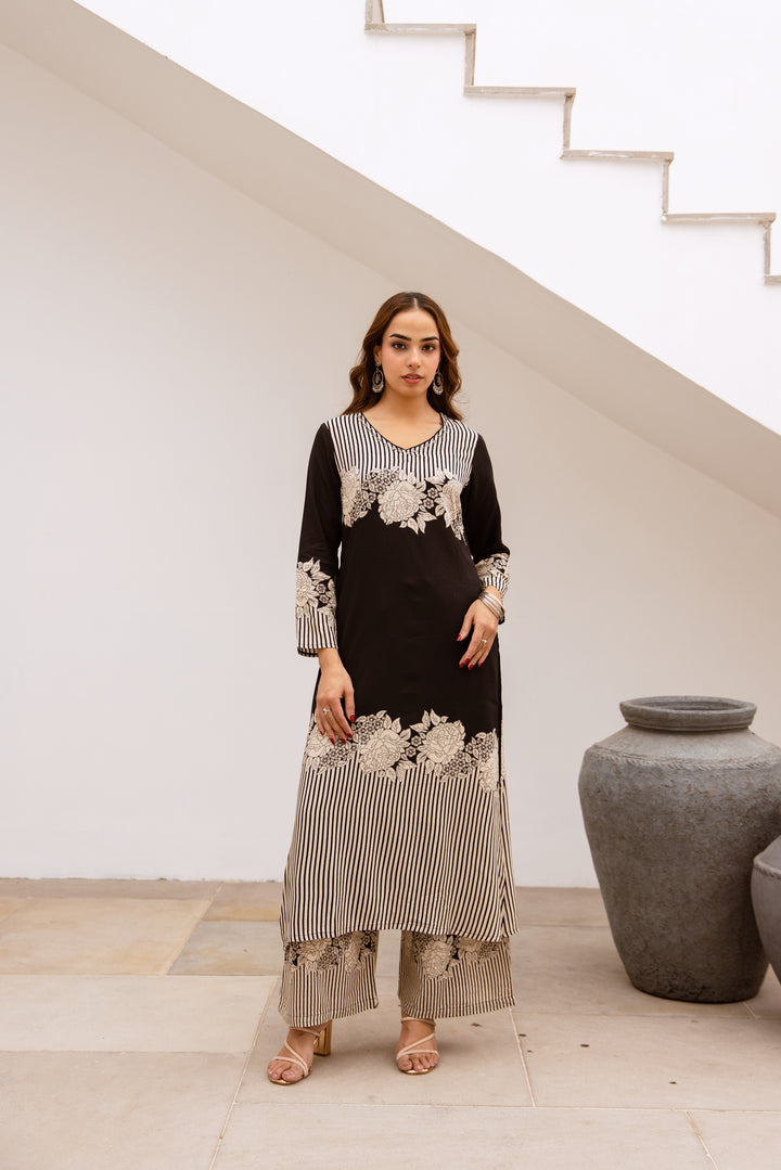 Nehamta Women's Black German Rayon Kurta & Palazzo Set