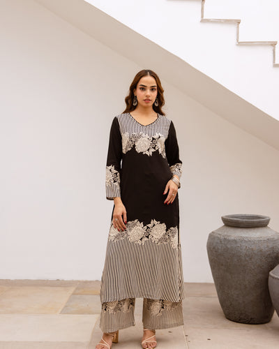 Nehamta Women's Black German Rayon Kurta & Palazzo Set
