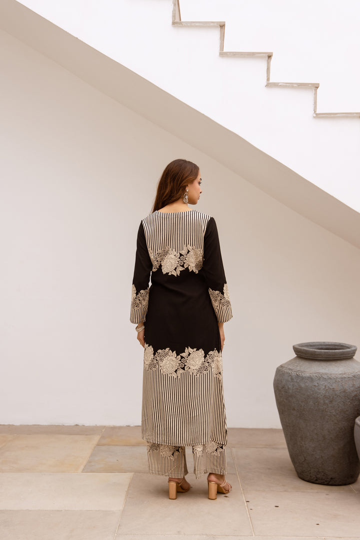 Nehamta Women's Black German Rayon Kurta & Palazzo Set