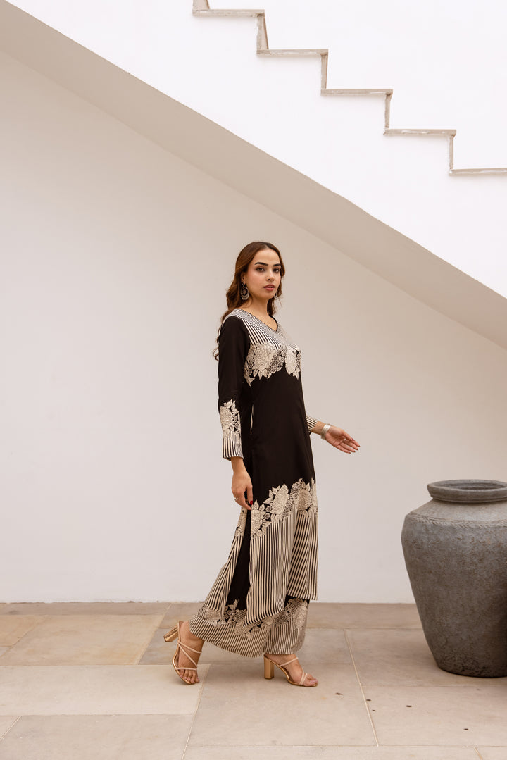 Nehamta Women's Black German Rayon Kurta & Palazzo Set