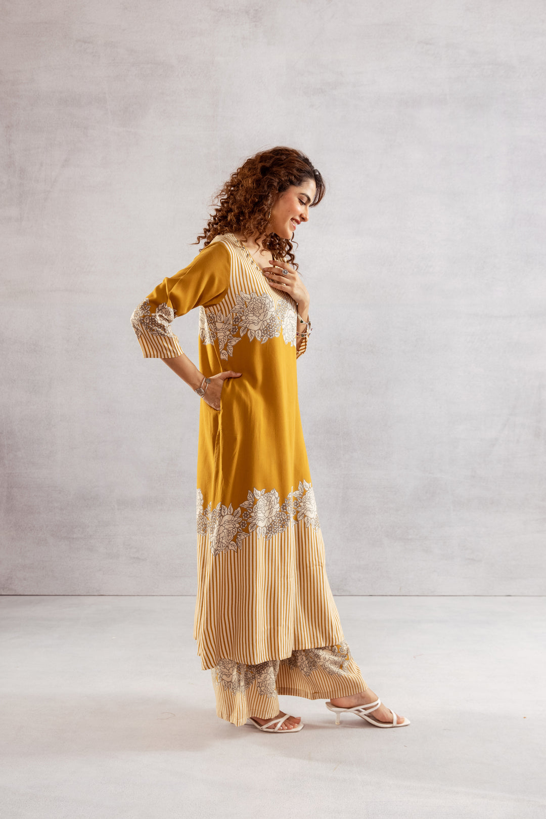 Nehamta Women's Mustard German Rayon Kurta & Palazzo Set