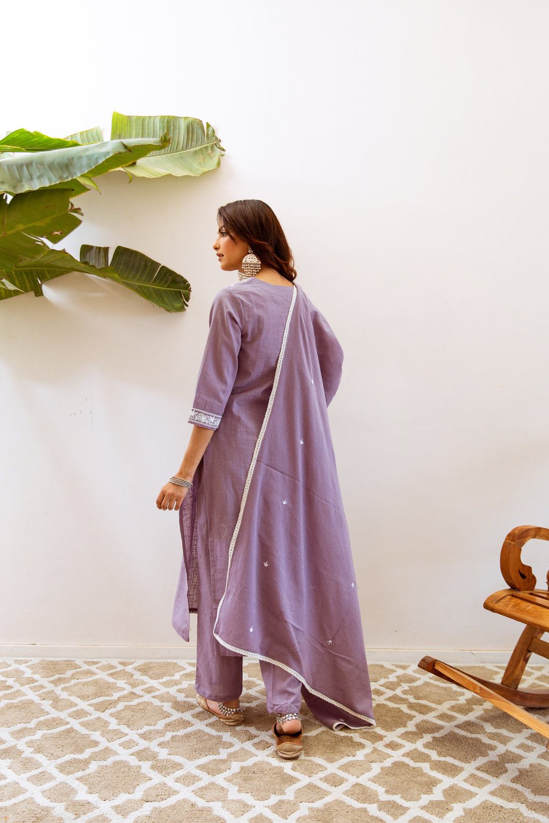 Nehamta Women's Mauve Cotton Slub Kurta with Pant & Dupatta