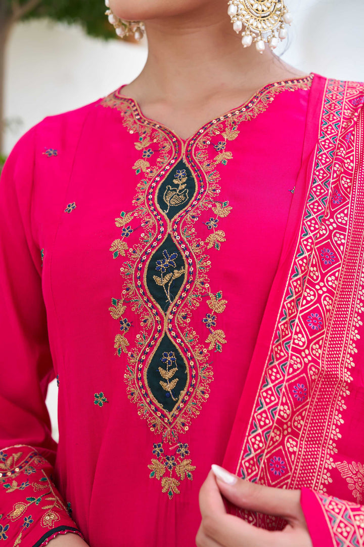 Nehamta Women's Pink Modal Muslin Kurta with Palazzo & Dupatta