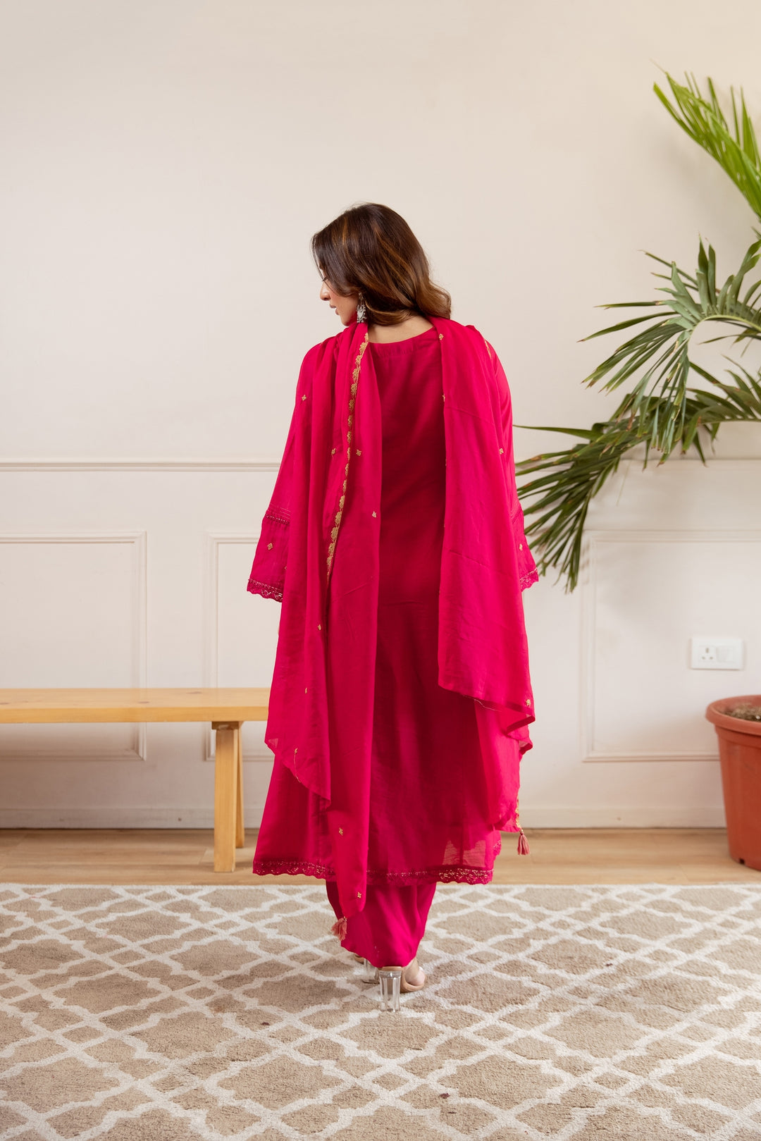 Nehamta Women's Pink Shantoon Kurta with Pant & Dupatta