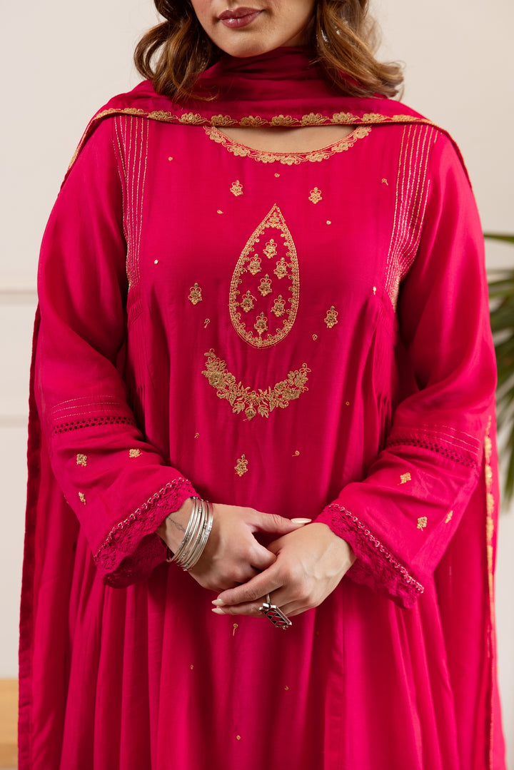 Nehamta Women's Pink Shantoon Kurta with Pant & Dupatta