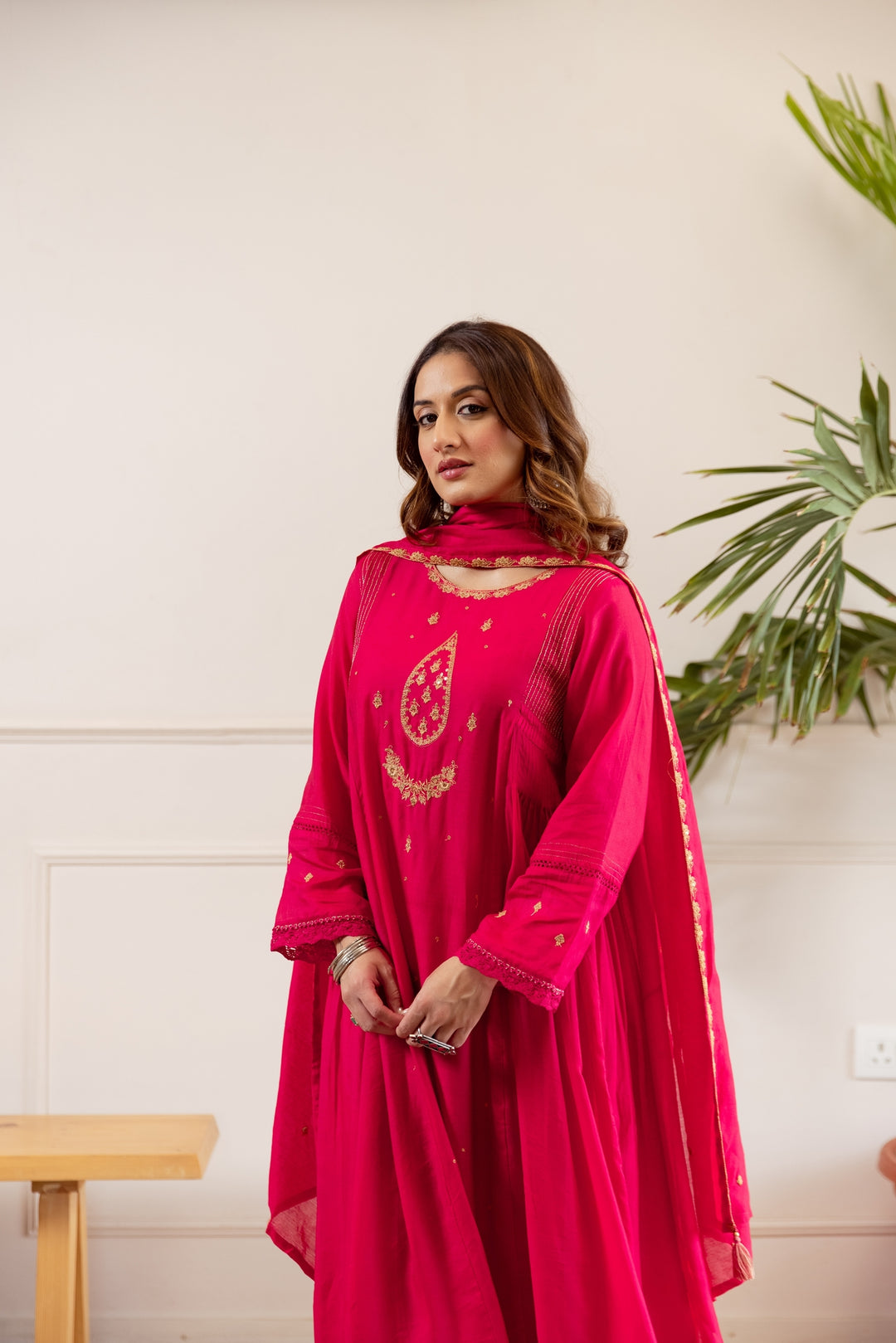 Nehamta Women's Pink Shantoon Kurta with Pant & Dupatta