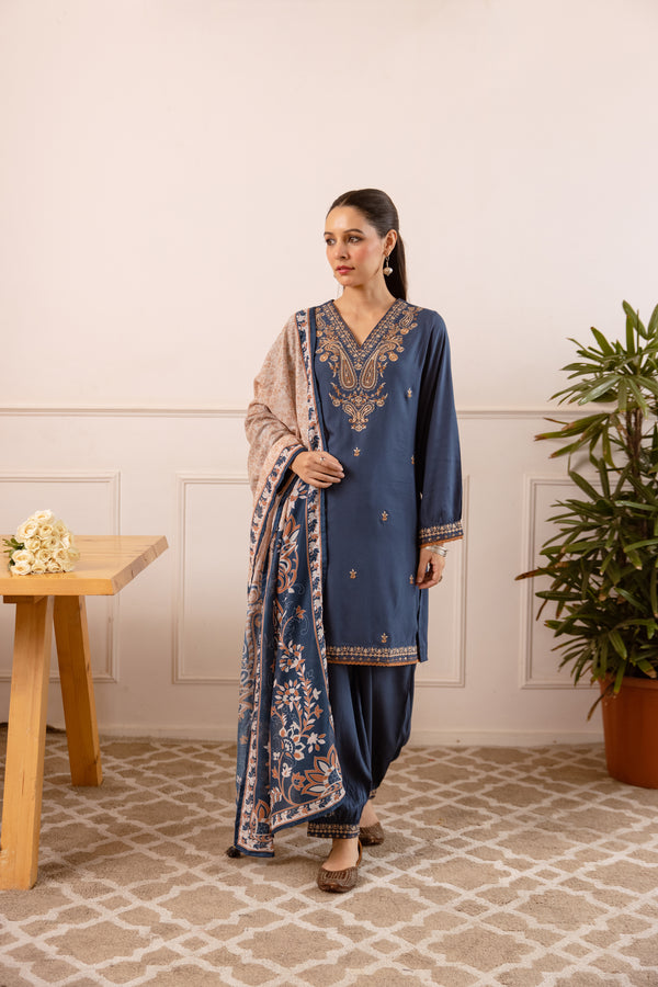 Nehamta Women's Navy Blue Rayon Kurta with Salwar & Dupatta