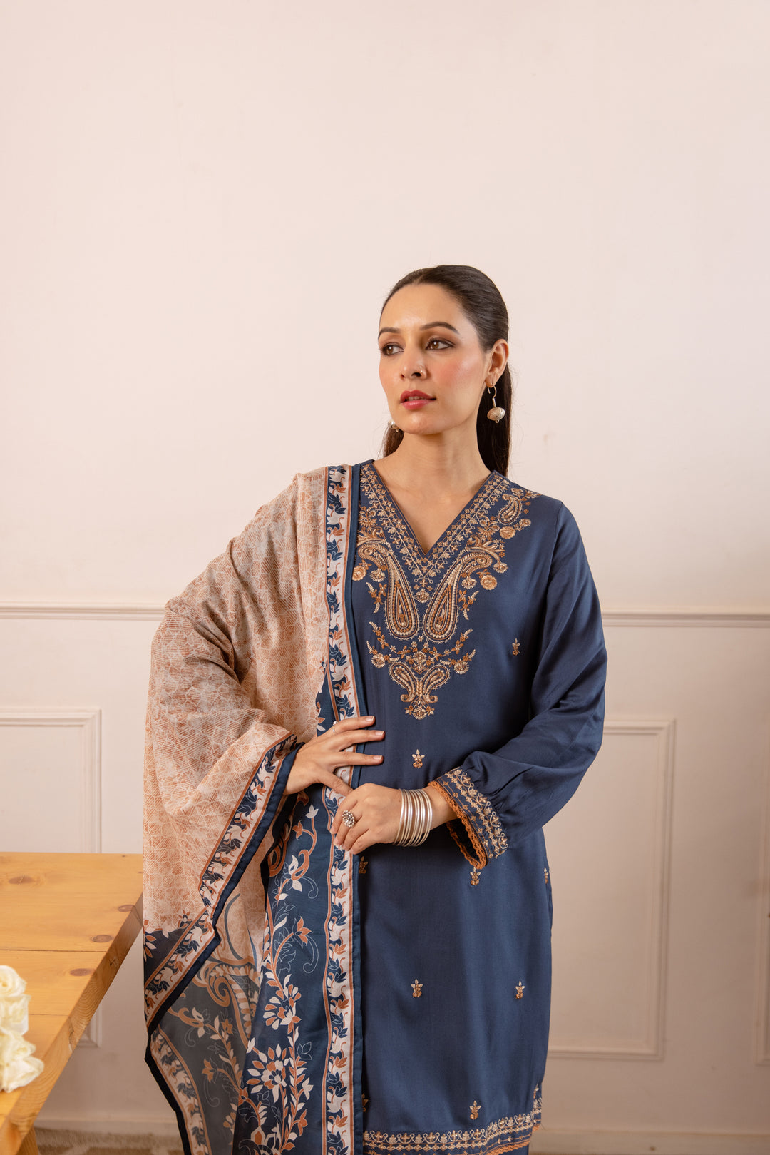 Nehamta Women's Navy Blue Rayon Kurta with Salwar & Dupatta