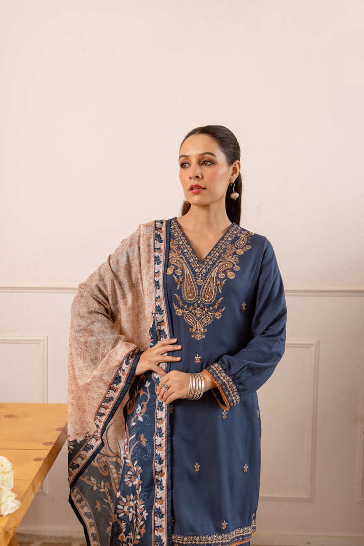 Nehamta Women's Navy Blue Rayon Kurta with Salwar & Dupatta