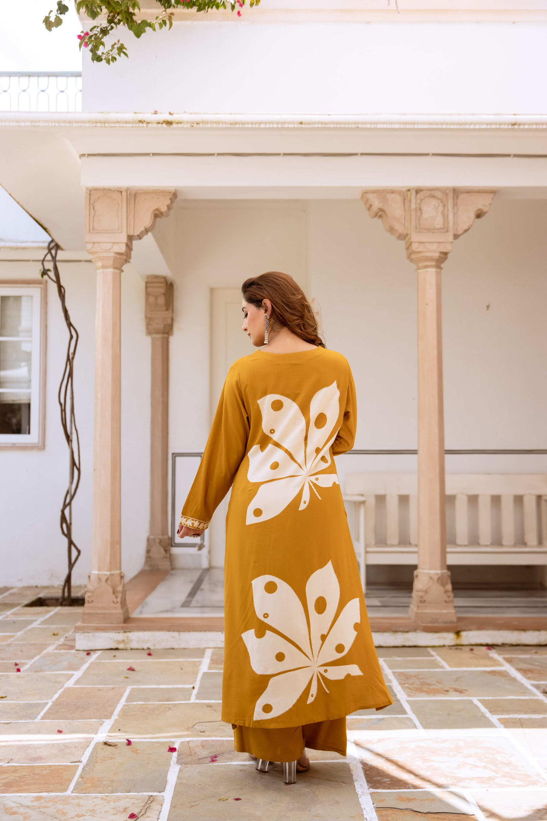 Nehamta Women's Mustard Rayon Kurta & Palazzo Set