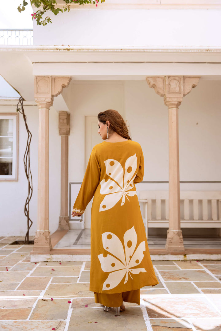 Nehamta Women's Mustard Rayon Kurta & Palazzo Set