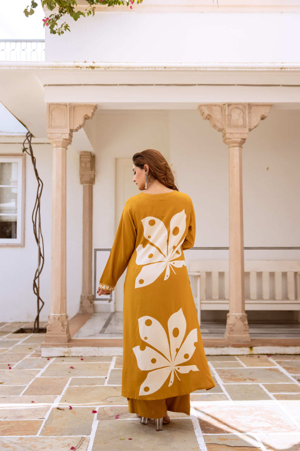 Nehamta Women's Mustard Rayon Kurta & Palazzo Set