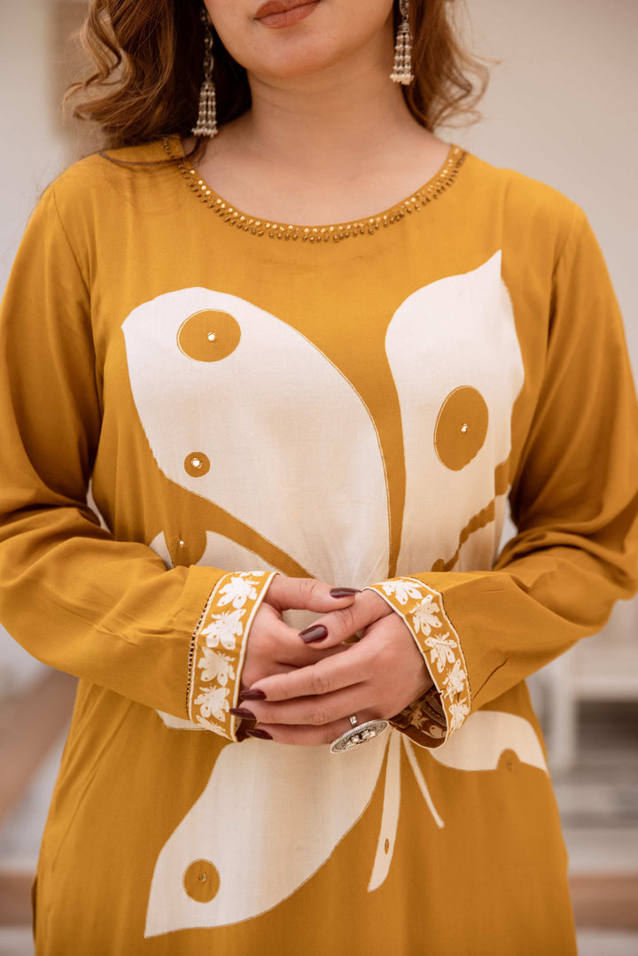 Nehamta Women's Mustard Rayon Kurta & Palazzo Set