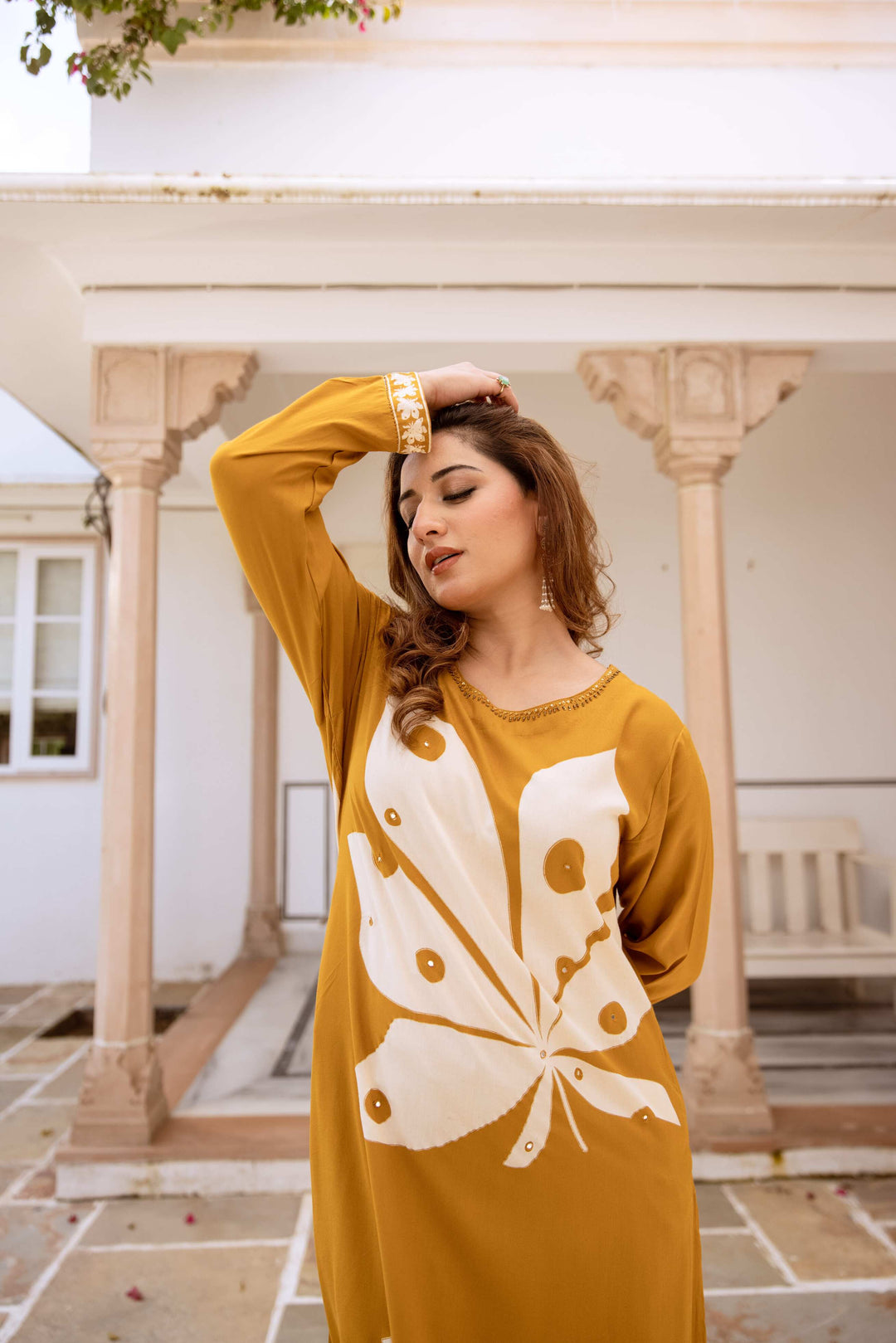 Nehamta Women's Mustard Rayon Kurta & Palazzo Set