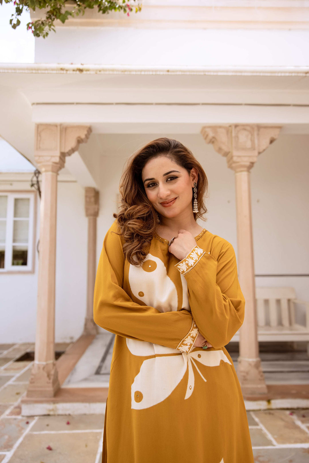 Nehamta Women's Mustard Rayon Kurta & Palazzo Set