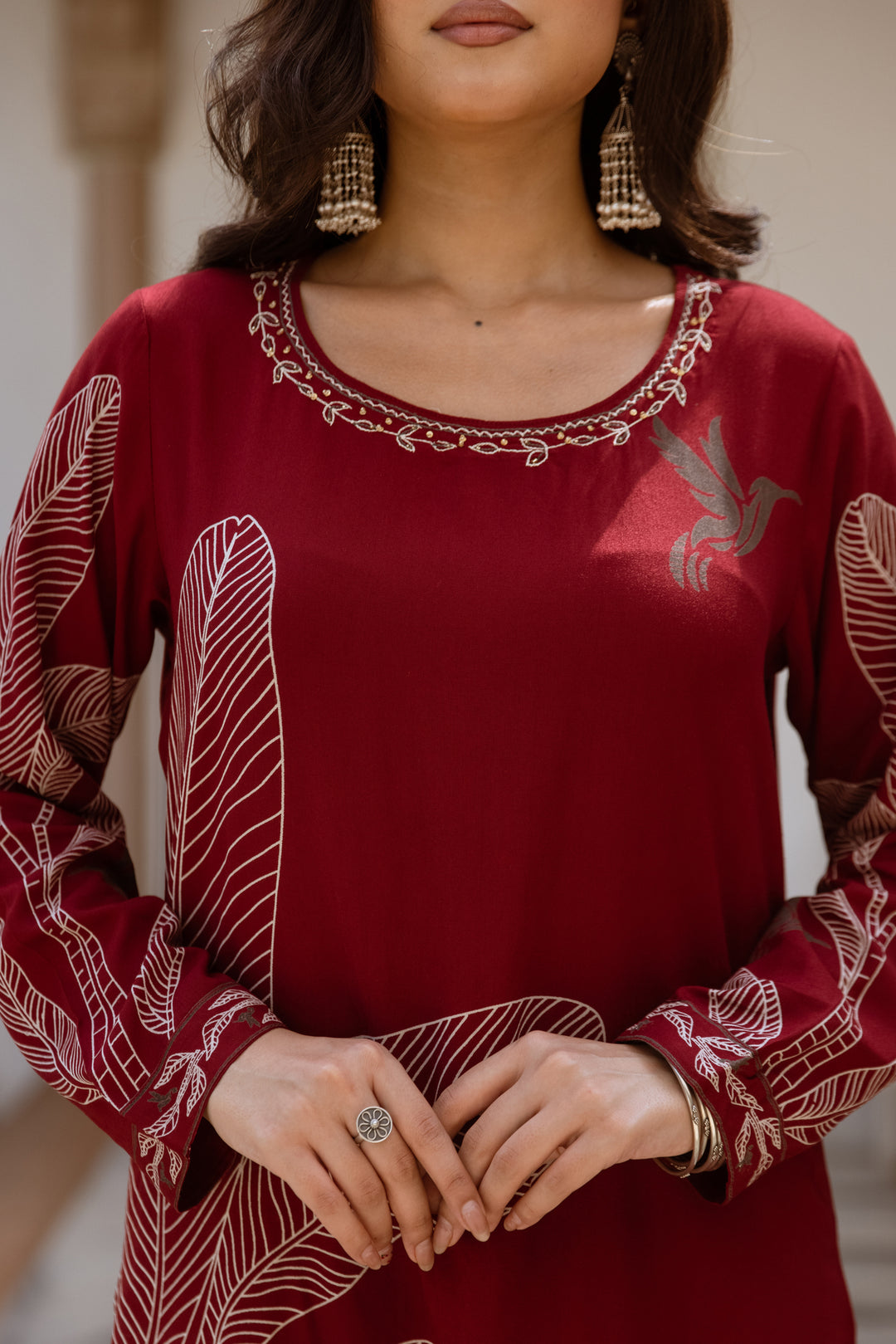 Nehamta Women's Red Rayon Kurta & Palazzo Set