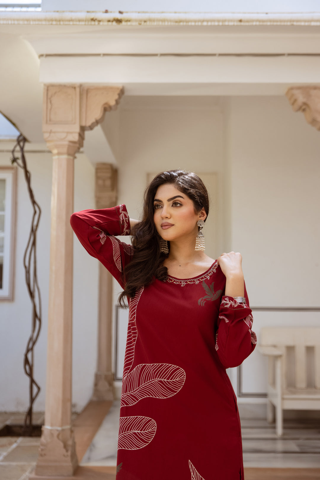 Nehamta Women's Red Rayon Kurta & Palazzo Set