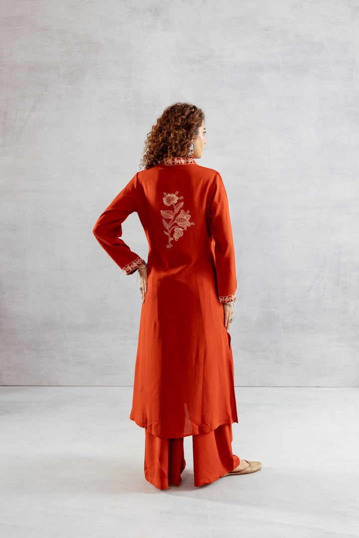 Nehamta Women's Rust Rayon Kurta & Palazzo Set