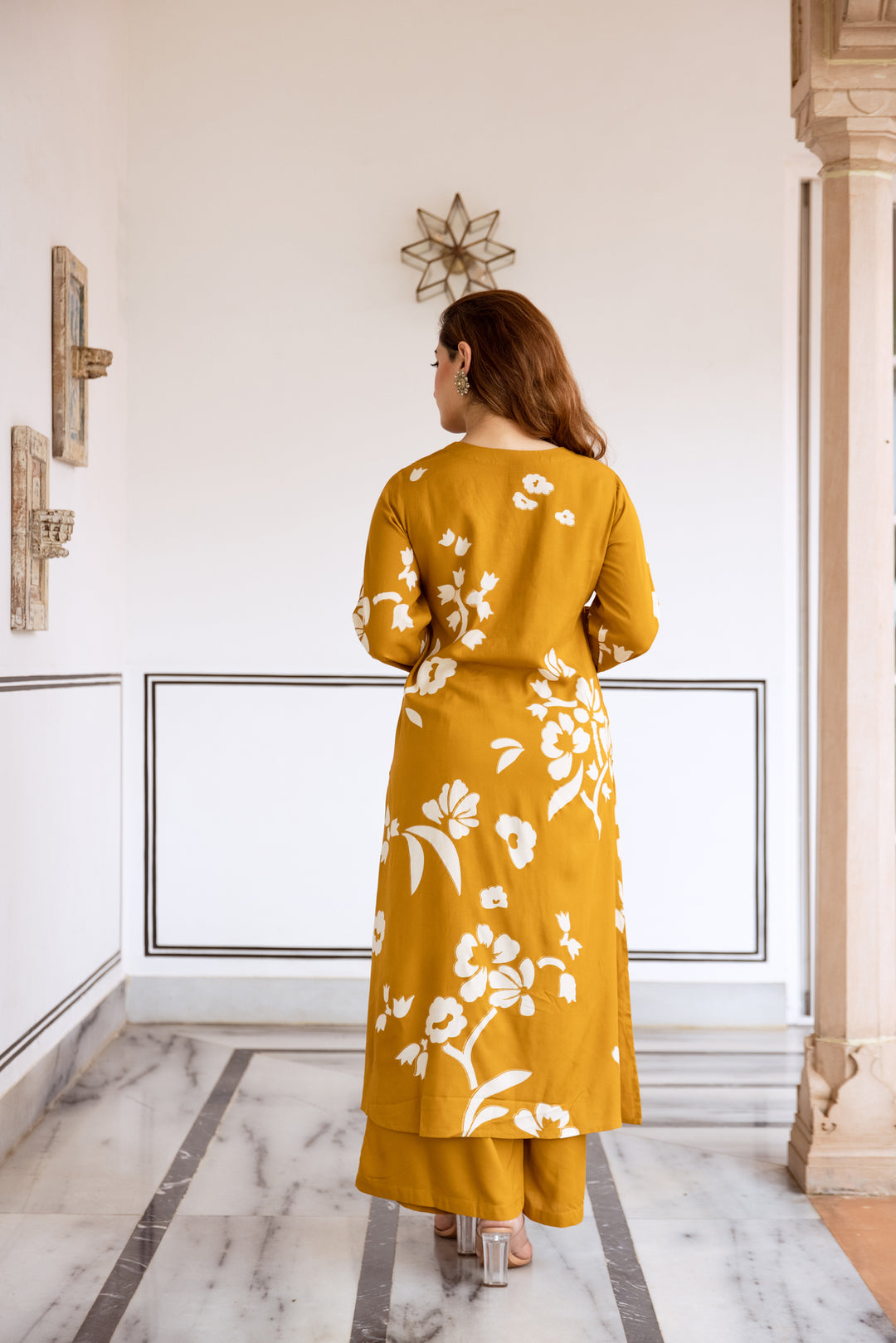 Nehamta Women's Mustard Rayon Kurta & Palazzo Set