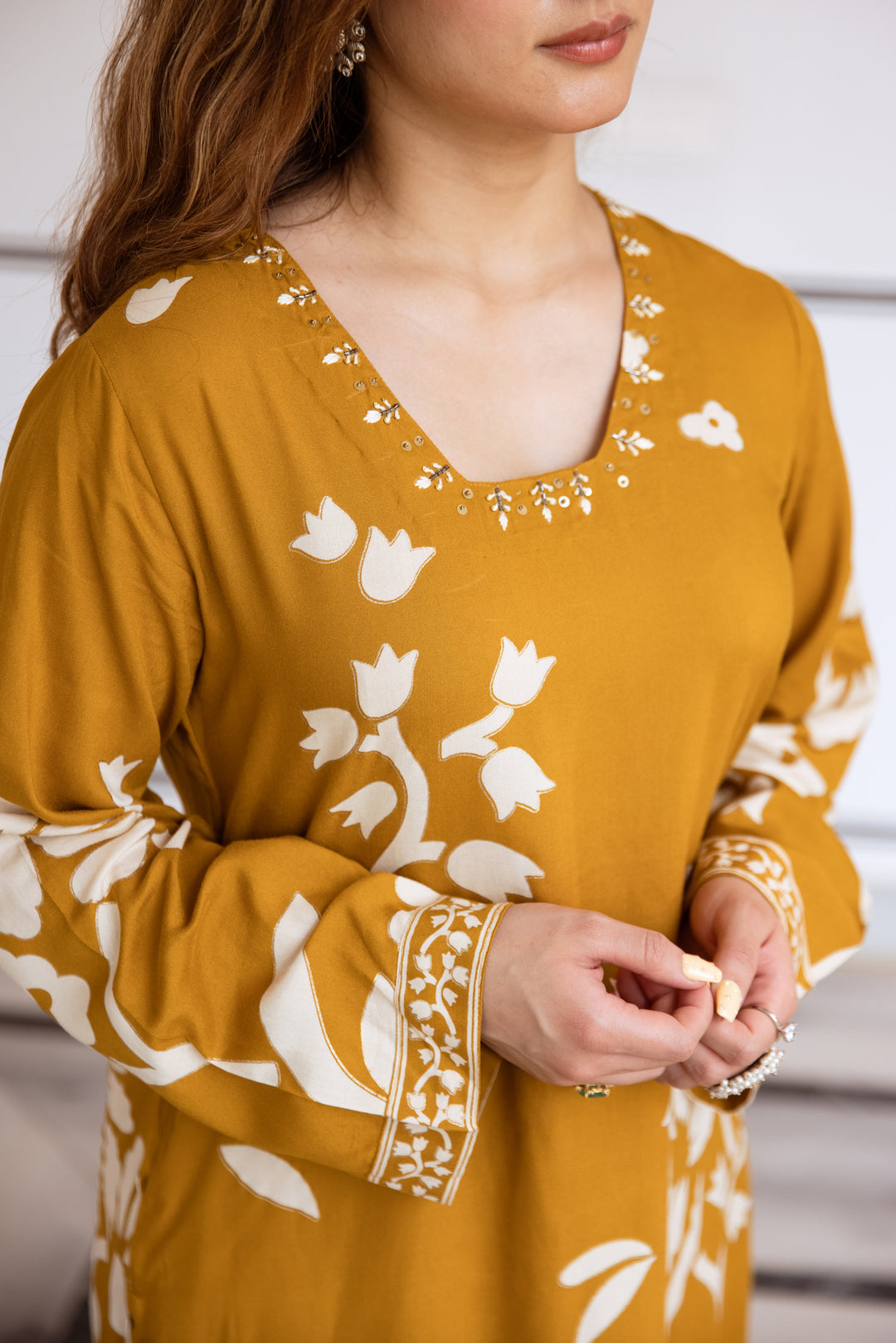 Nehamta Women's Mustard Rayon Kurta & Palazzo Set